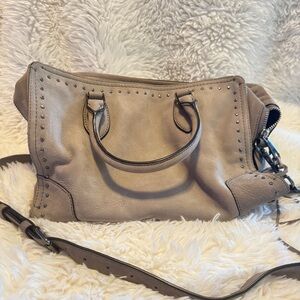 REBECCA MINKOFF Regan Satchel Tote Handbag Beige Suede Crossbody Shoulder Bag